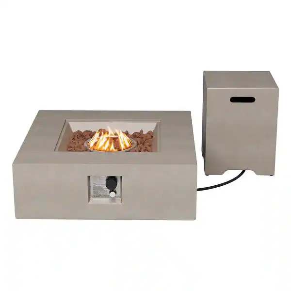 COSIEST 2-Piece Outdoor Square Green Patio Fire Table With Tank Cover - Grey | Bed Bath & Beyond