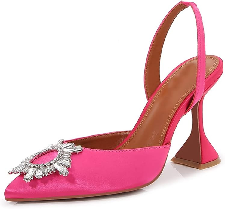 Yishaweiqi Women's High Heels Crystal Slingback Pumps Pointed Toe Triangle Heeled Party Wedding B... | Amazon (US)