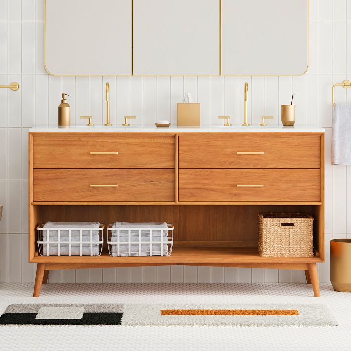 Mid-Century Open Storage Double Bathroom Vanity (63") - Acorn | West Elm (US)