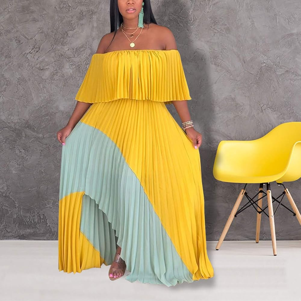 IyMoo Womens Sexy Chiffon Sundress Off Shoulder Ombre Tie Dye Pleated Skirts Long Boho Beach Maxi... | Amazon (US)