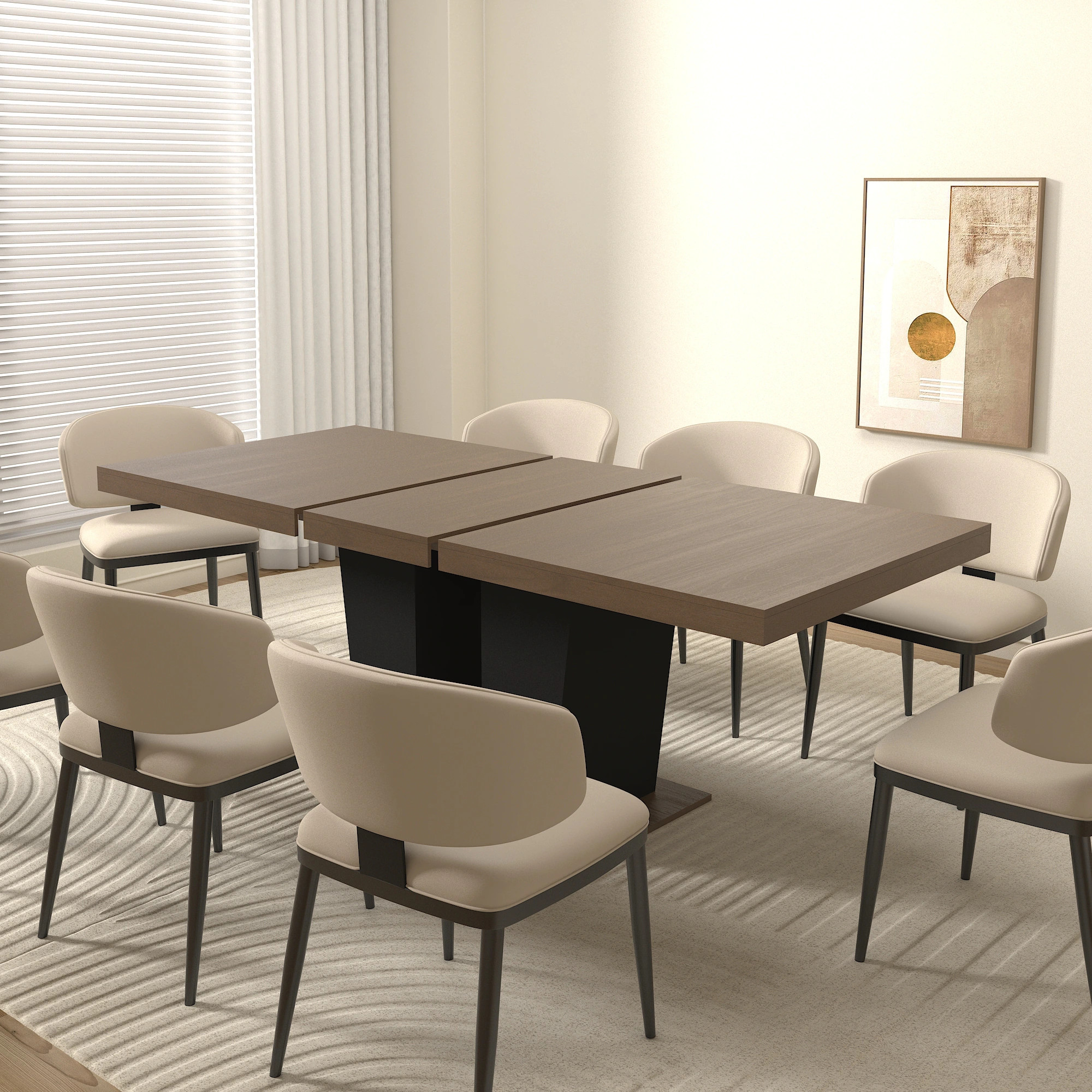 LUXEYARD Extendable Dining Room Table for 4-10 People Wooden Transformer Kitchen Dining Table with Black Double Sturdy Pedestal Base Modern | Lowe's