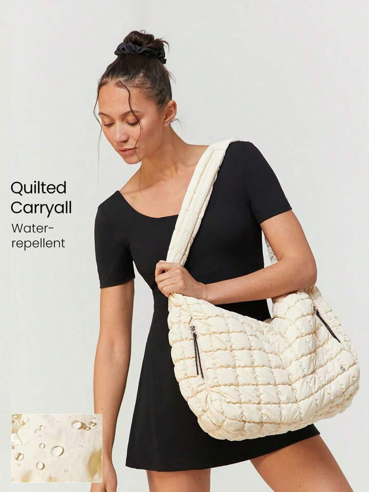 GLOWMODE Quilted Water-Resistant Carryall Shoulder Bag | SHEIN