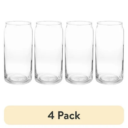 (4 pack) Mainstays Glass 20oz Clear Drinkware Glass Can Shaped | Walmart (US)