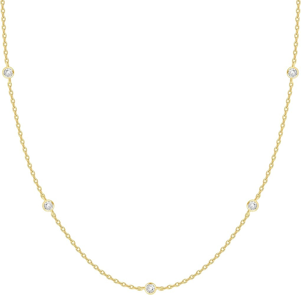 PAVOI 14K Gold Plated Station Necklace | Simulated Diamond BTY Necklace | Womens CZ Chain Necklac... | Amazon (US)