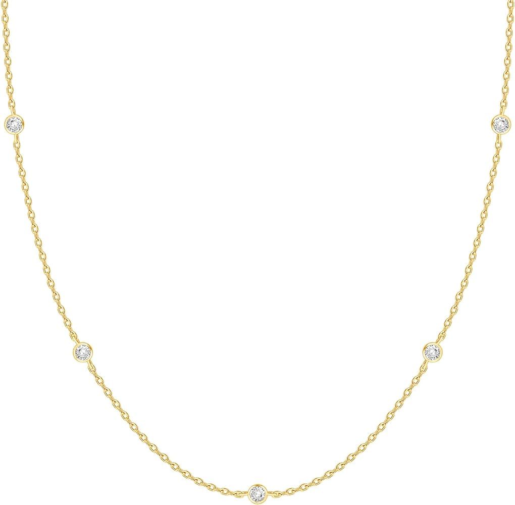 PAVOI 14K Gold Plated Station Necklace | Simulated Diamond BTY Necklace | Womens CZ Chain Necklac... | Amazon (US)