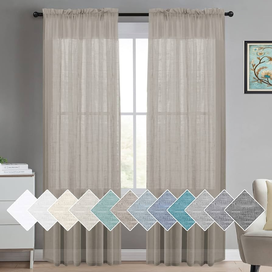 Turquoize Linen Sheer Curtains Natural Linen Semi Sheer Curtains White 96 Inches Long Light Filte... | Amazon (US)