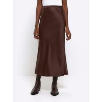 River Island Bias Satin Midi Skirt - Brown | Very (UK)
