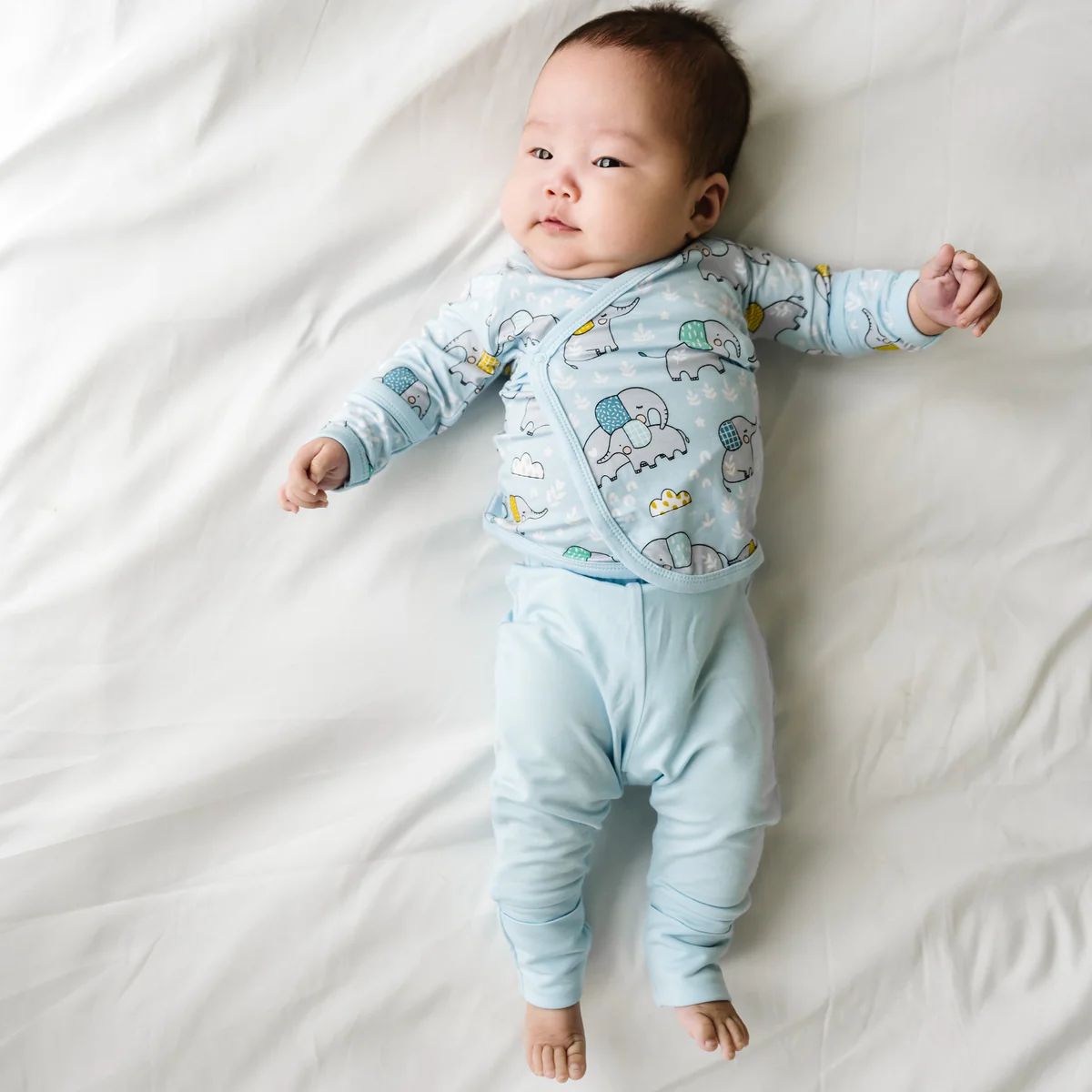 Blue Elephant Snuggles Two-Piece Bamboo Viscose Crossover Set | Little Sleepies
