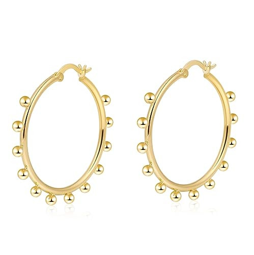 Amicon Gold Earrings for Women, 14k Gold Plated Gold Hoop Earrings Hypoallergenic Bead Earrings Trendy Fashion Jewelry Gifts | Amazon (US)