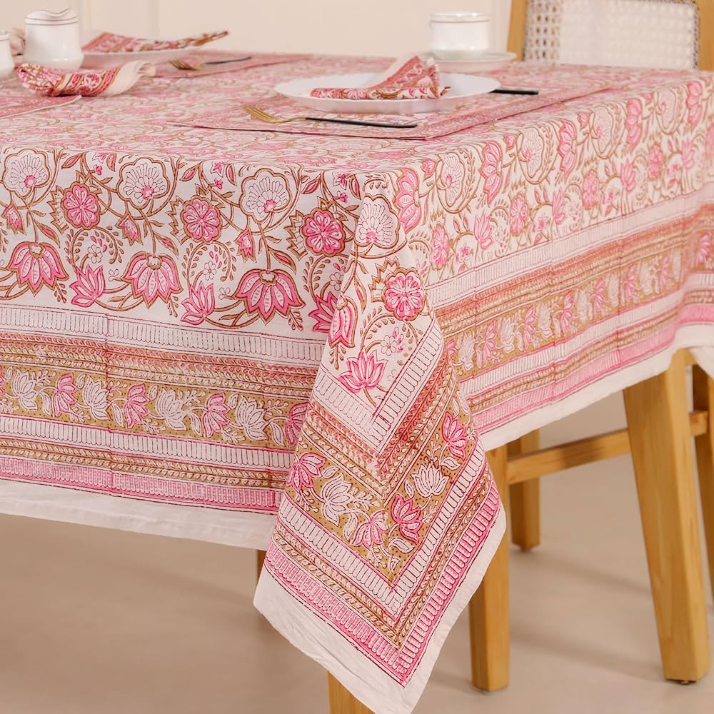 Hand Block Printed Table Cover - Exquisite Design, Premium Cotton Fabric, Perfect for Dining and ... | Amazon (US)