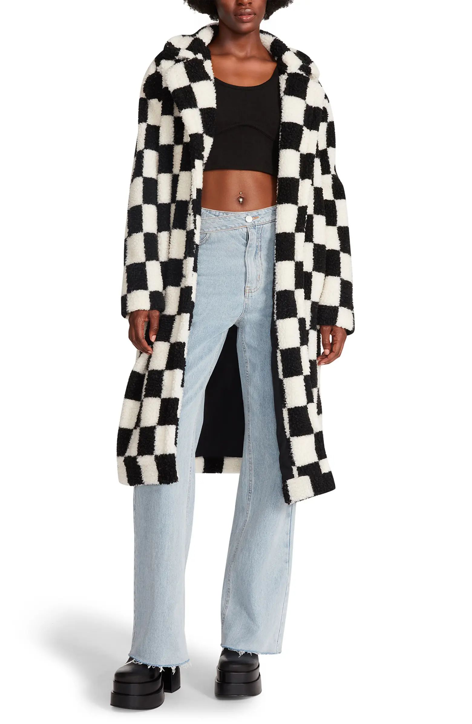 Sadie Checkered Long Teddy Coat | Nordstrom Rack