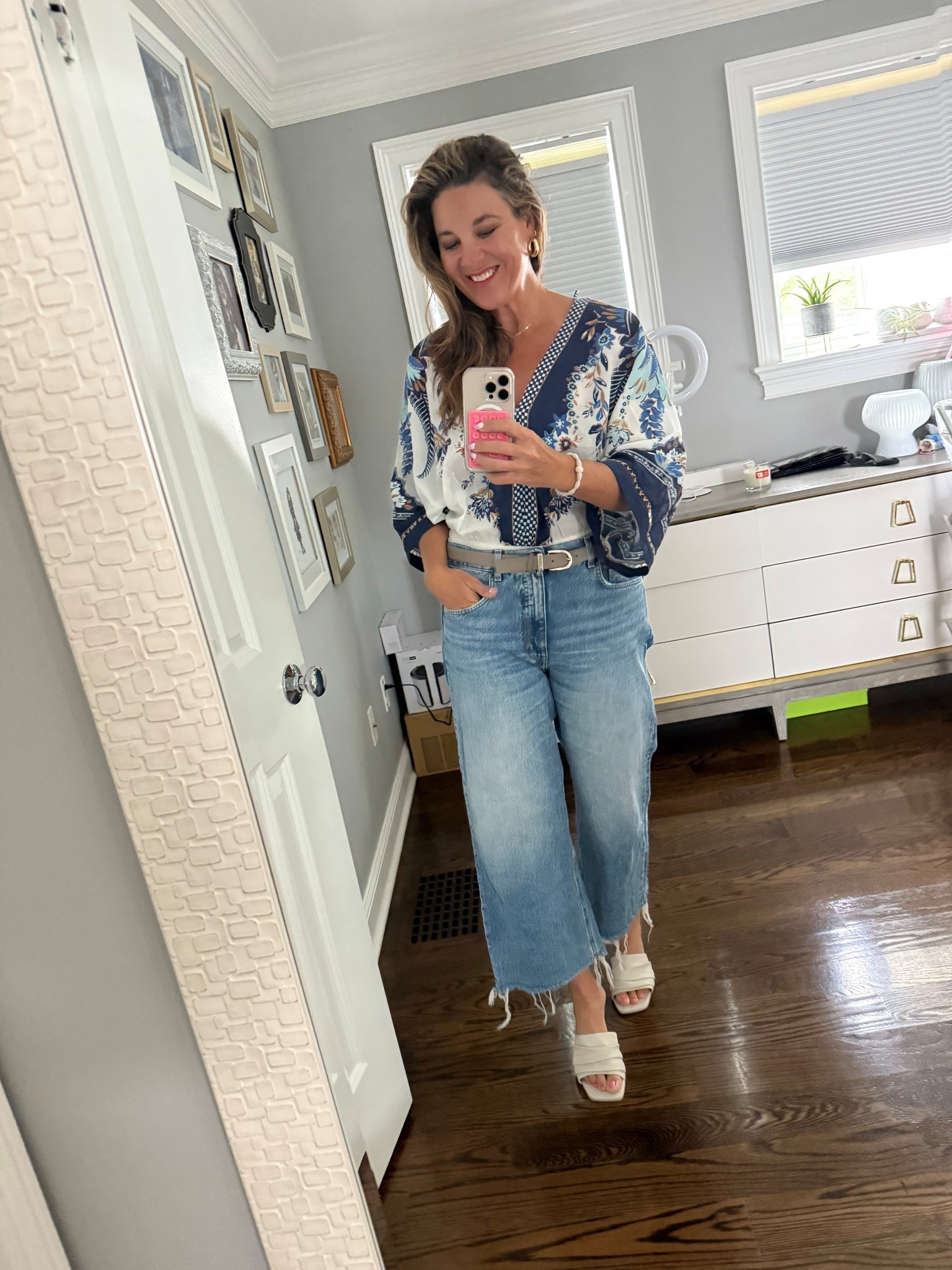If I have to wear jeans in August (it’s chilly today!) , these are my go-to. 
Paired with my new slides, Farm Rio bodysuit, and Gorjana staples, feeling cute and put together! 

#LTKShoeCrush #LTKStyleTip #LTKOver40