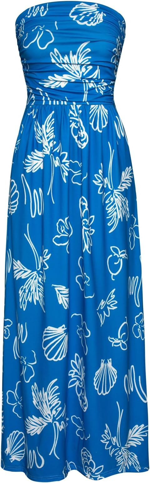 GRACE KARIN Women Strapless Dress Casual Loose Ruched Long Maxi Dress with Pockets | Amazon (US)