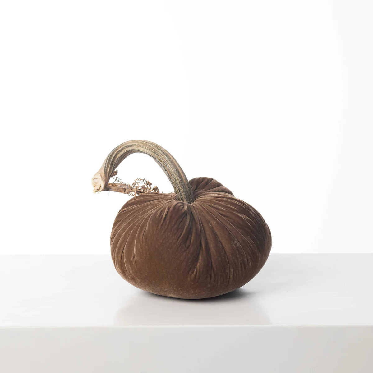 Plush Pumpkin Luxury Velvet Real Stem Pumpkin Fall Decor - Curry 6" | Darby Creek Trading