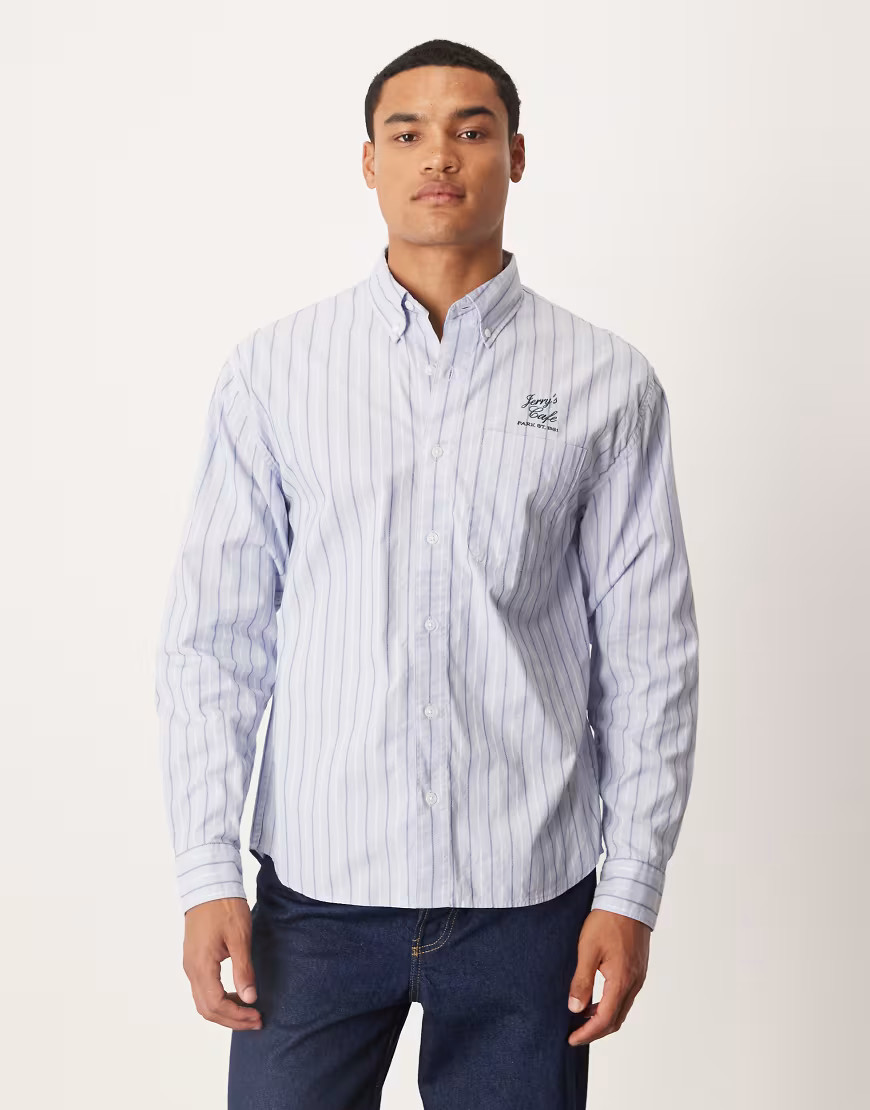 Abercrombie & Fitch long sleeve preppy chest graphic shirt in blue | ASOS (Global)