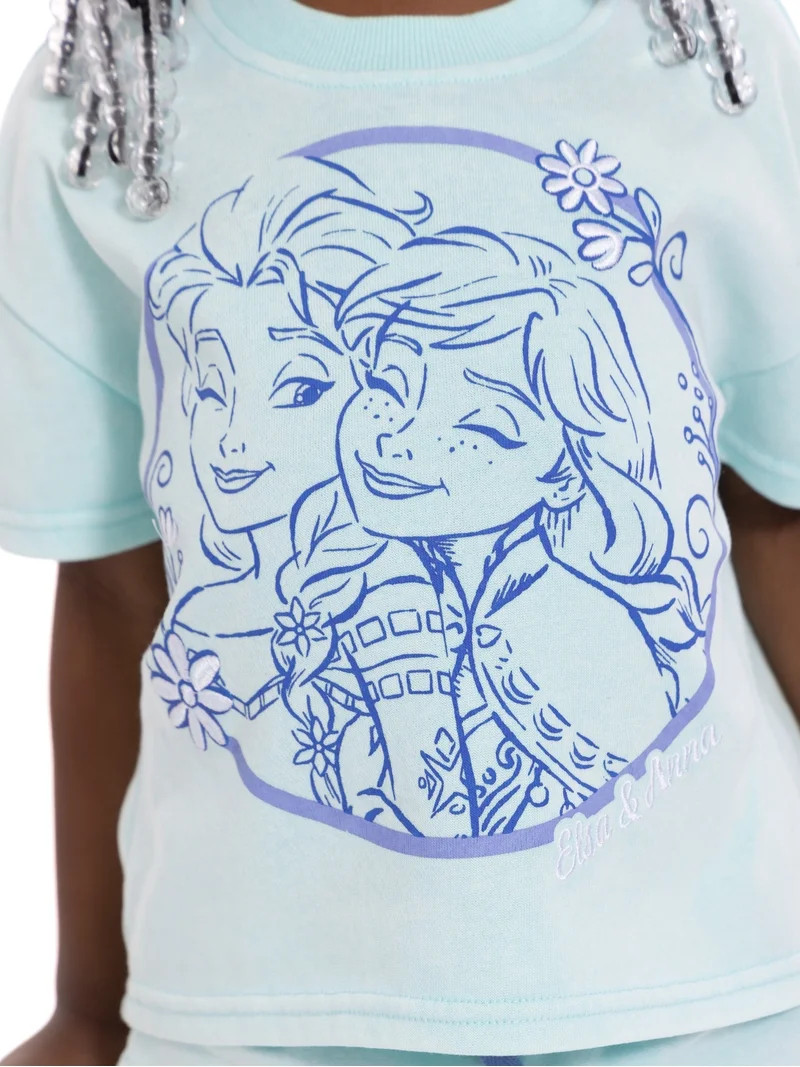 Frozen Toddler Girls Short Sleeve Graphic Tee and Matching Ruffle Shorts Set, 2-Piece, Sizes 12M-... | Walmart (US)