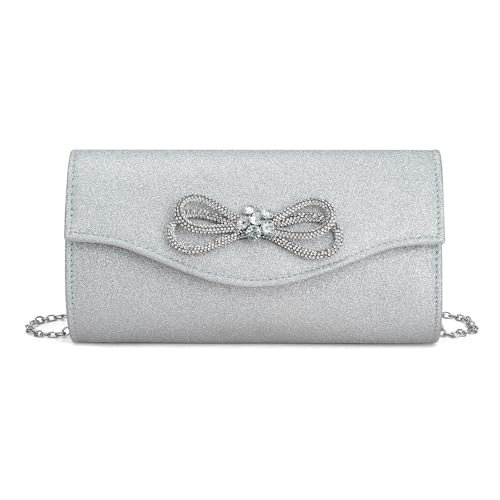 Gets Women Evening Bag Rhinestone Bow Clutch Purse for Women Party Wedding Prom Cocktail Formal Flap Handbags (Shiny Silver) | Amazon (US)