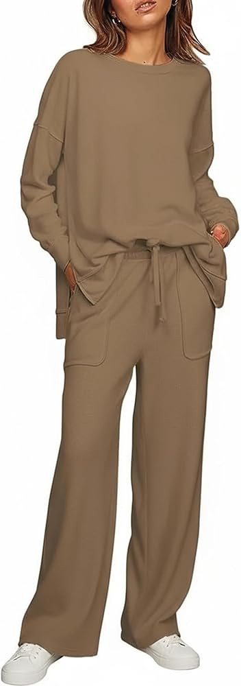 ETCYY NEW Lounge Sets for Women 2 Piece Outfits with Side Split Sweatshirt Tops and Wide Leg Swea... | Amazon (US)