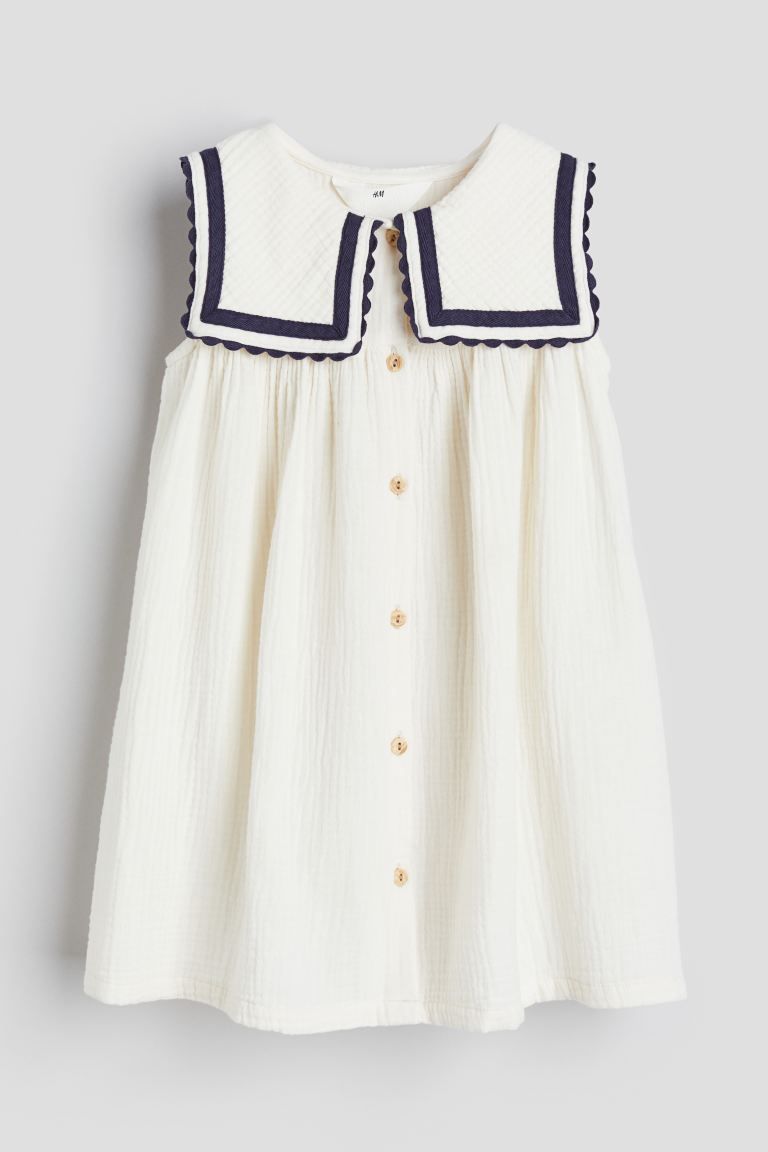 Cotton Dress with Collar - Cream/navy blue - Kids | H&M US | H&M (US + CA)