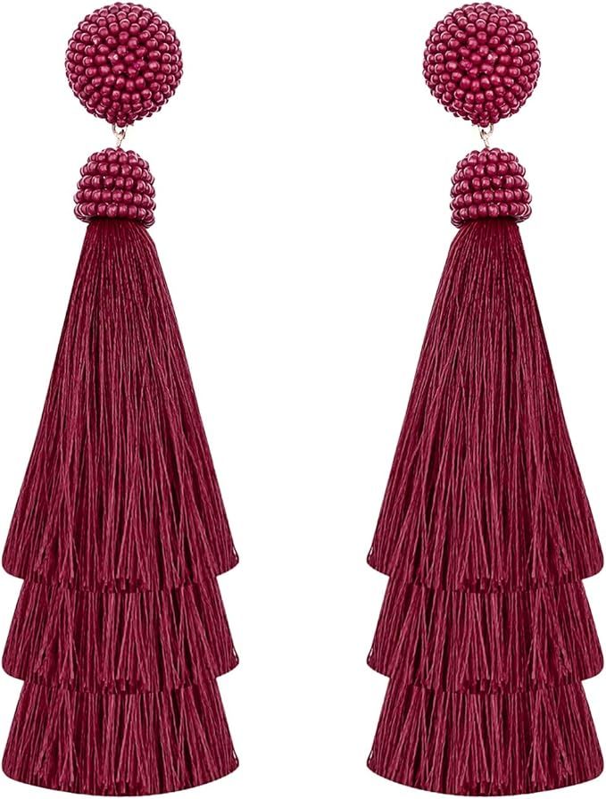 RF RIZIR Fashion Colorful Layered Tassel Earrings Bohemian Eardrop Big Dangle Drop Fashion Jewelr... | Amazon (US)