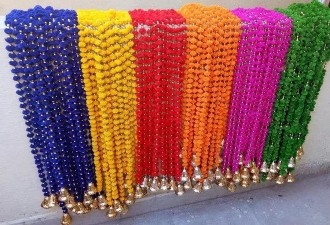 100 Pc Pom Pom Bell String Garland for Diwali and Christmas - Etsy | Etsy (US)