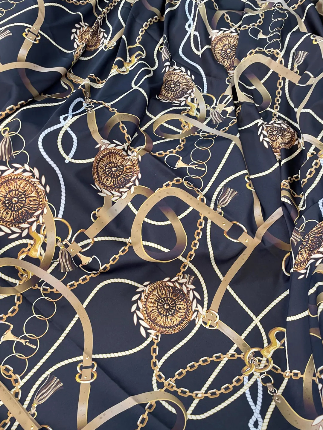 Chained Baroque Gold Pattern Silky Satin Fabric-(Possibility of printing on any fabric)lr | Etsy (US)