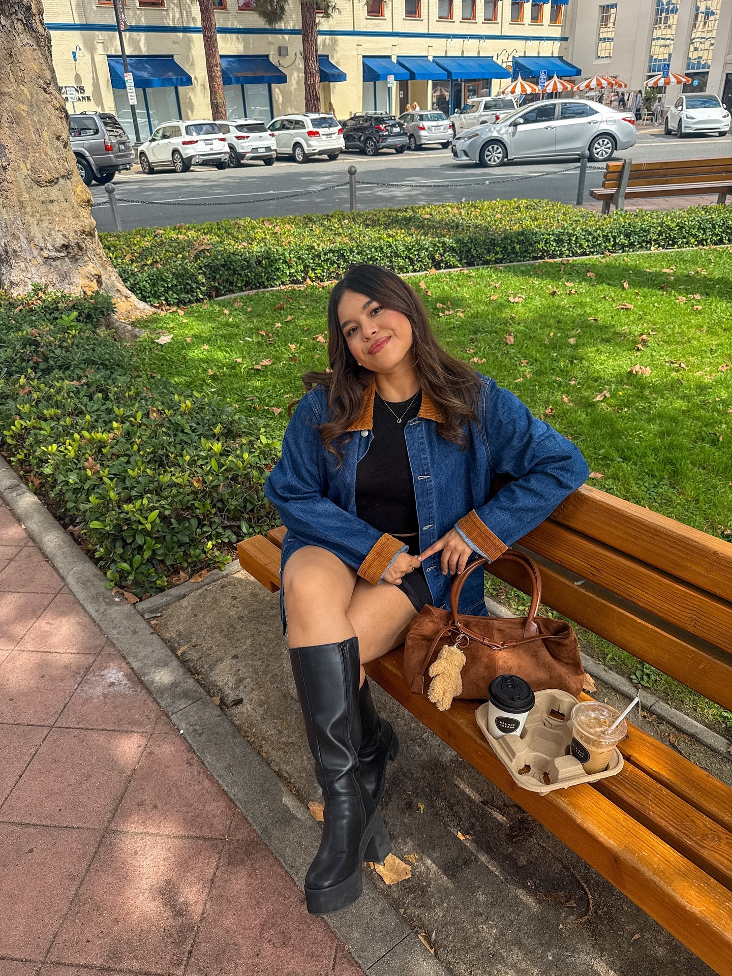 Dressing up for coffee dates is the way you do it with the girly 🍁🫶🤎 @beginningboutique 
Code: BBXSTEPHANIEG

Comment Outfit Details 🔗
#denimjacket #fallinspo #coffeedate #fallcoffee #bestieoutfit