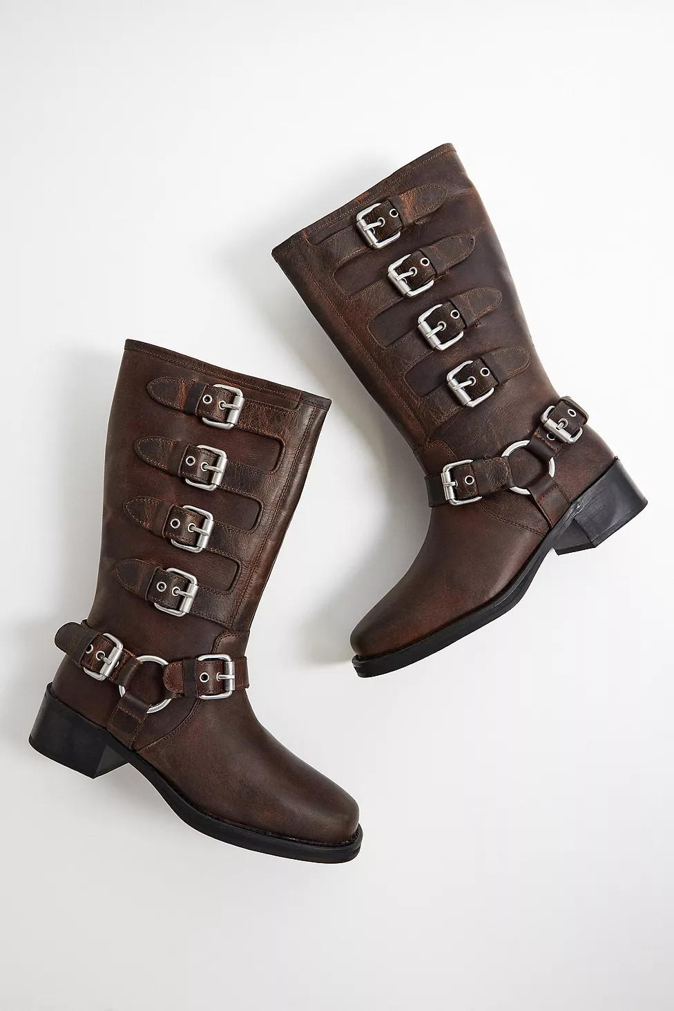 UO Buckle Up Brown Leather Boots | Urban Outfitters (EU)
