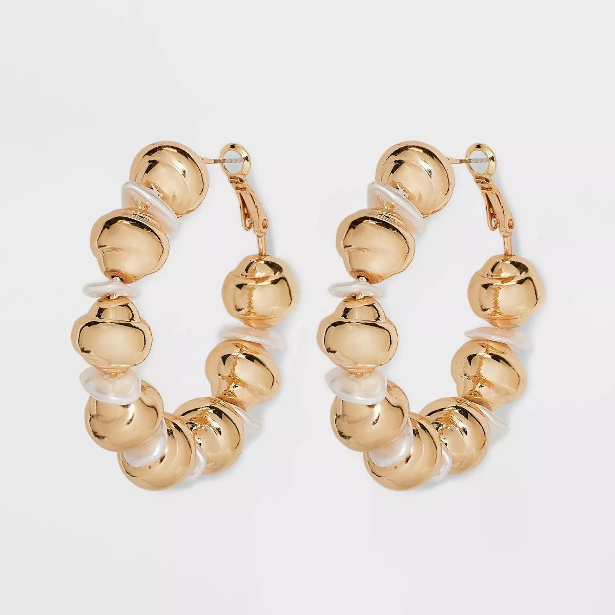 Pearl and Gold Nugget Hoop Earrings - A New Day™ Gold/White | Target
