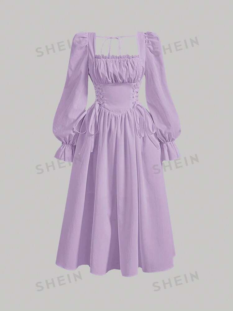 SHEIN MOD Women's Ruffle Flounce Sleeve Tie Belted Dress | SHEIN