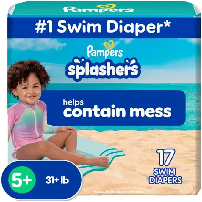 Pampers Swim Diapers - Splashers - Size 5+, 17 Count, Gap-Free Disposable Baby Swimming Pants | Amazon (US)