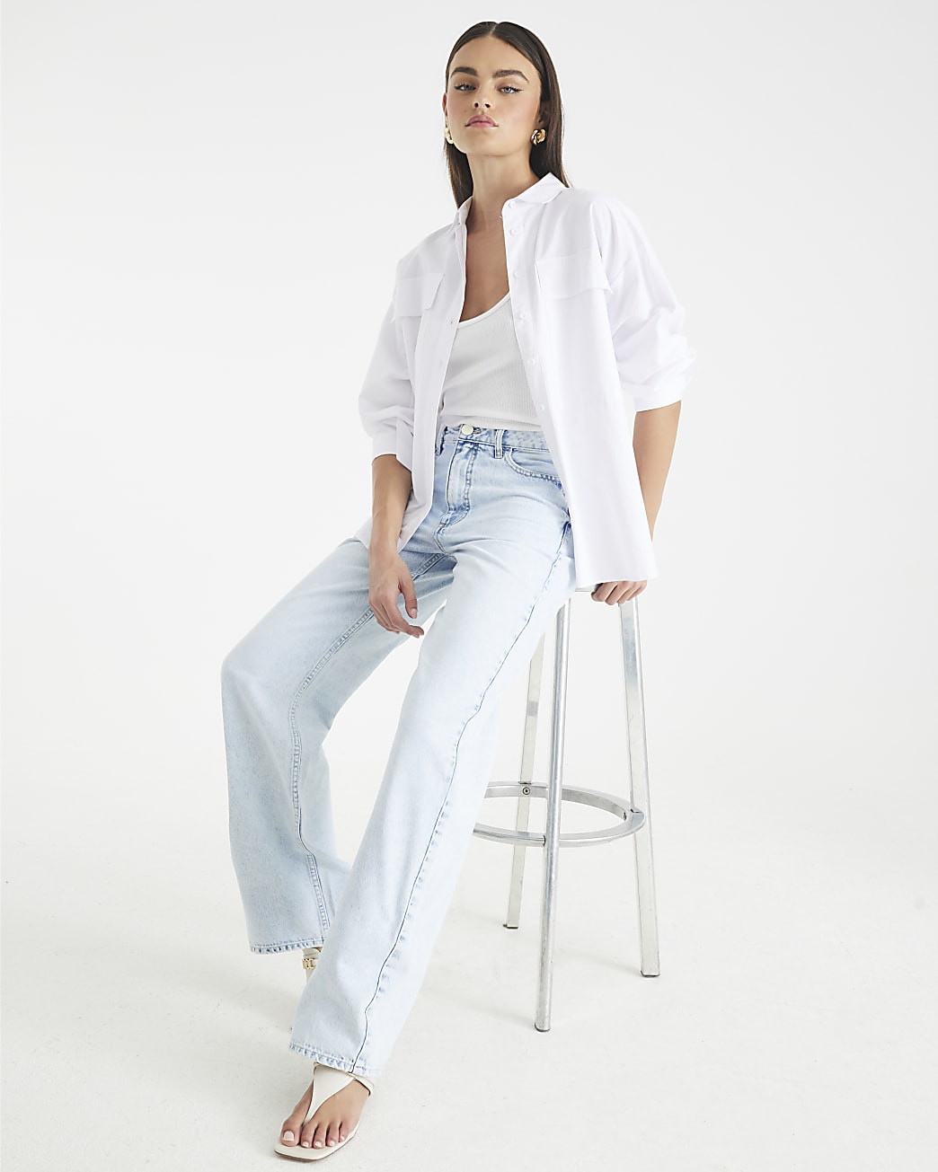 Blue High Rise Relaxed Straight Leg Jeans | River Island UK & IE