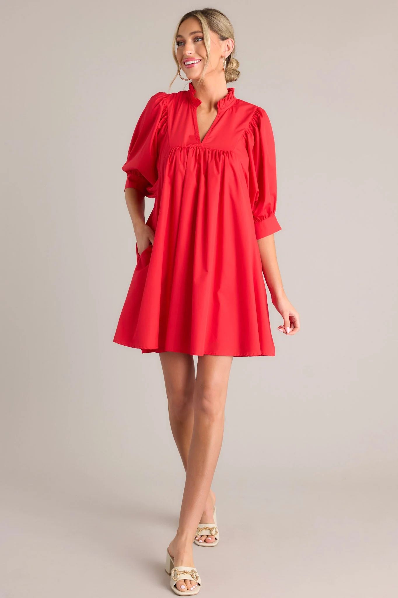 Enchanting Encore Red Puff Sleeve Mini Dress | Red Dress