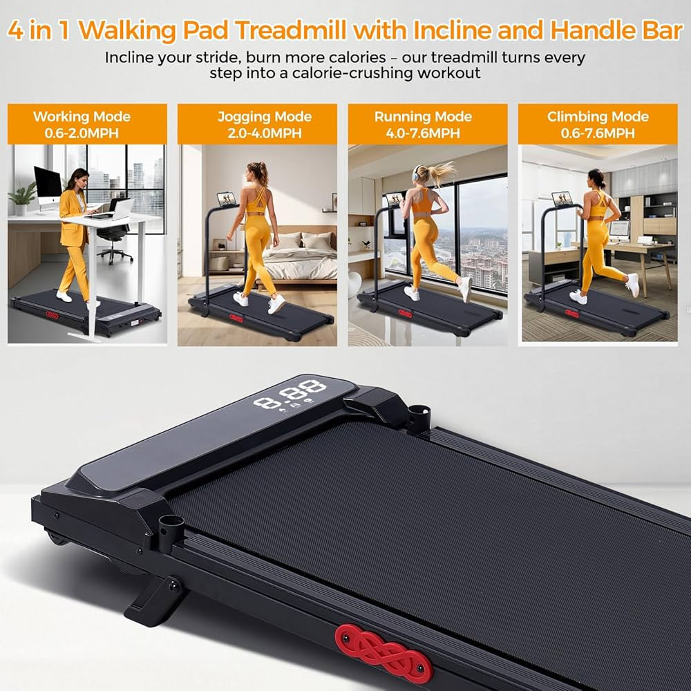 KASSADIN Walking Pad with Handle Bar, 2026 Upgrade Portable Small Treadmill with Handles for Home... | Amazon (US)