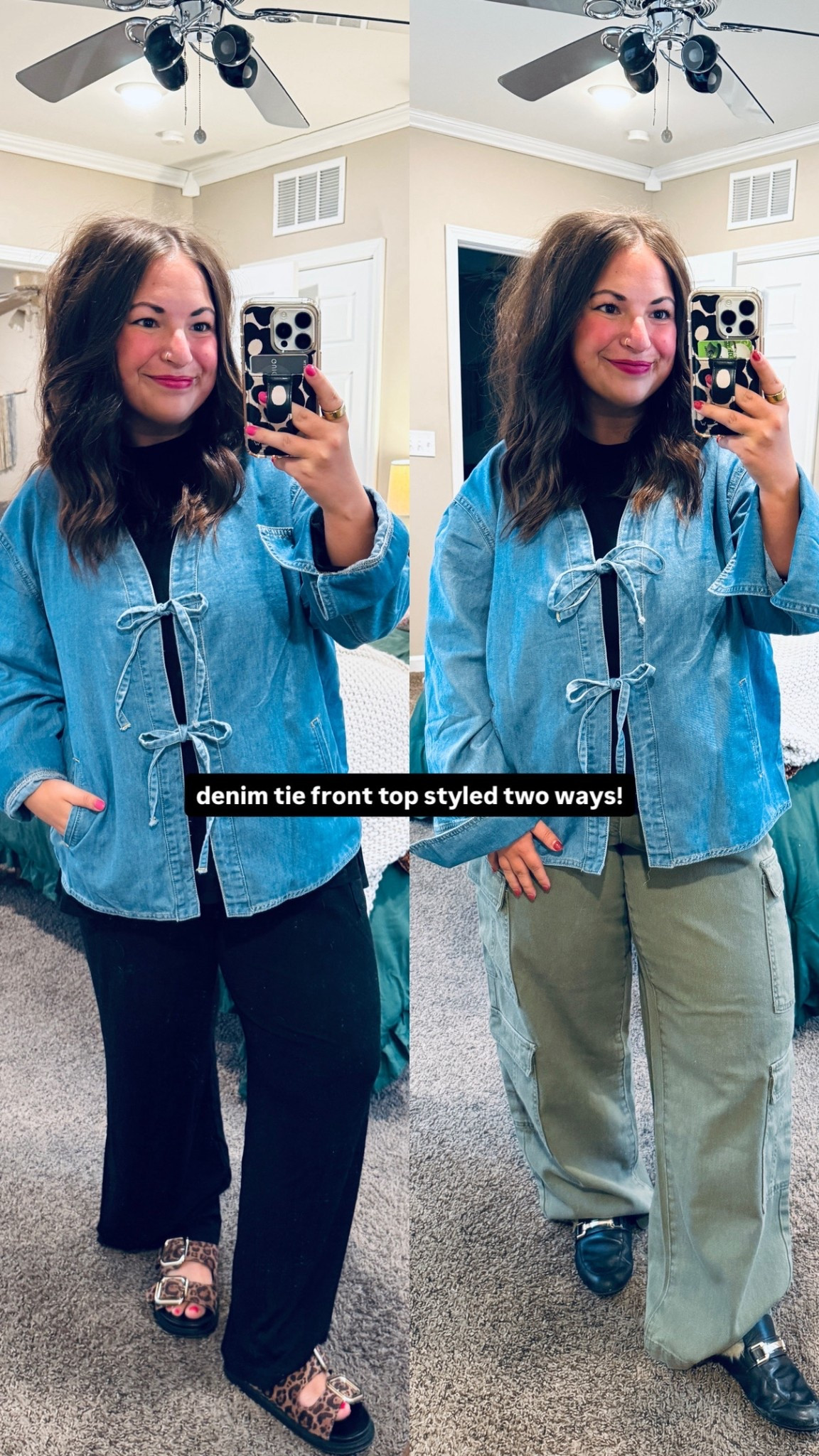 denim tie front top styled two ways!

#LTKstyletip #LTKworkwear #LTKmidsize