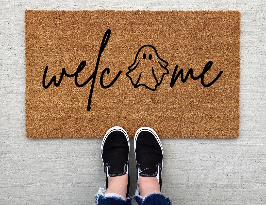 Welcome Ghost House Halloween doormat, Halloween Doormat, pumpkin, fall decor, personalized doorm... | Etsy (US)