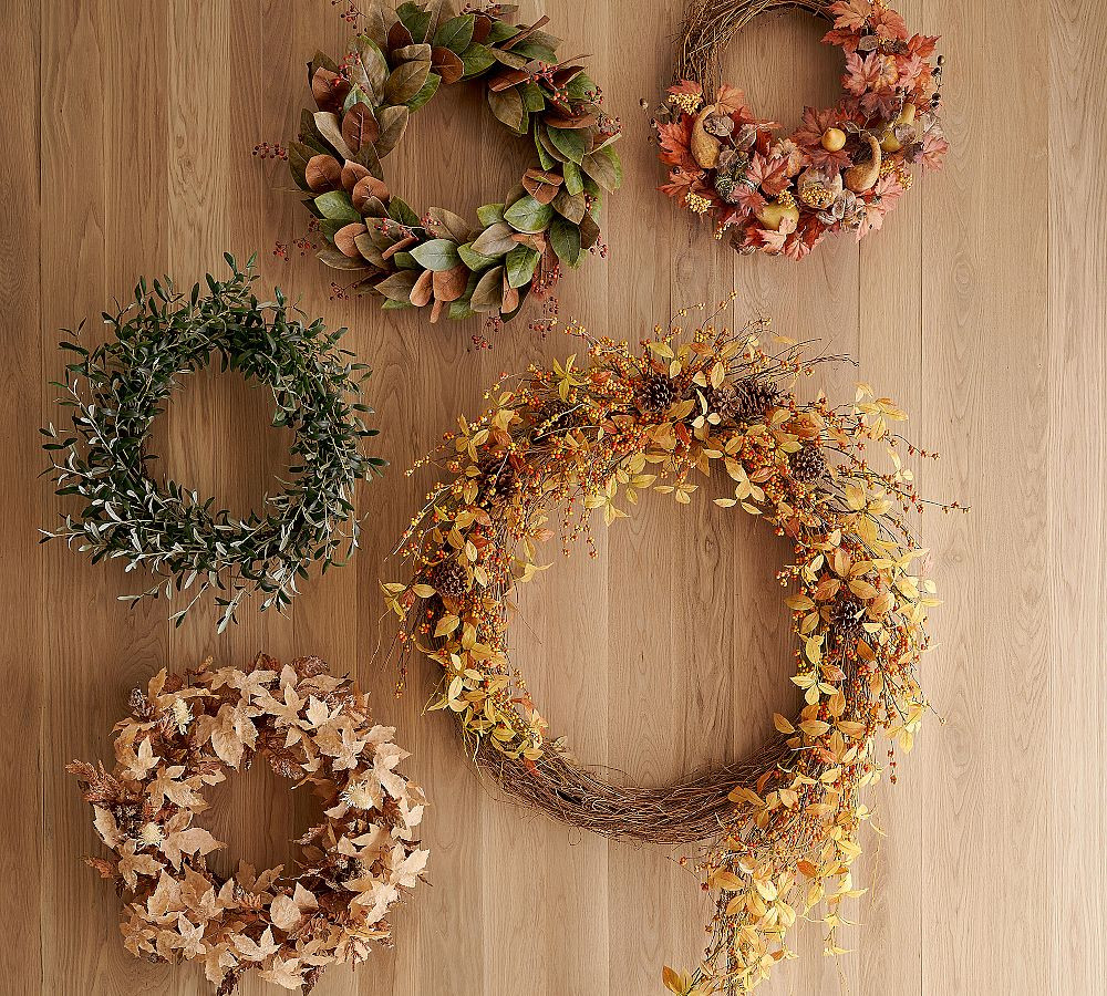 Faux Oversized Golden Leaf and Berry Wreath | Pottery Barn (US)