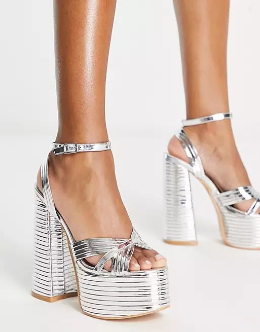 Public Desire Zurra platform metallic heels in silver | ASOS (Global)