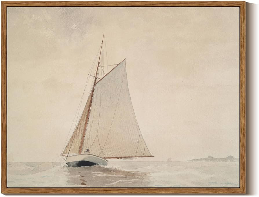 InSimSea Framed Large Canvas Wall Art for Living Room,White Sailboat Seascape Watercolor Vintage ... | Amazon (US)