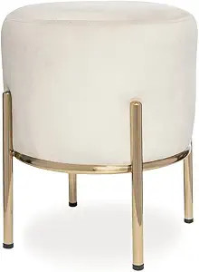 Milliard Upholstered Round Ottoman, Ivory Velvet Cushion with Gold Metal Legs, Use as a Vanit... | Amazon (US)
