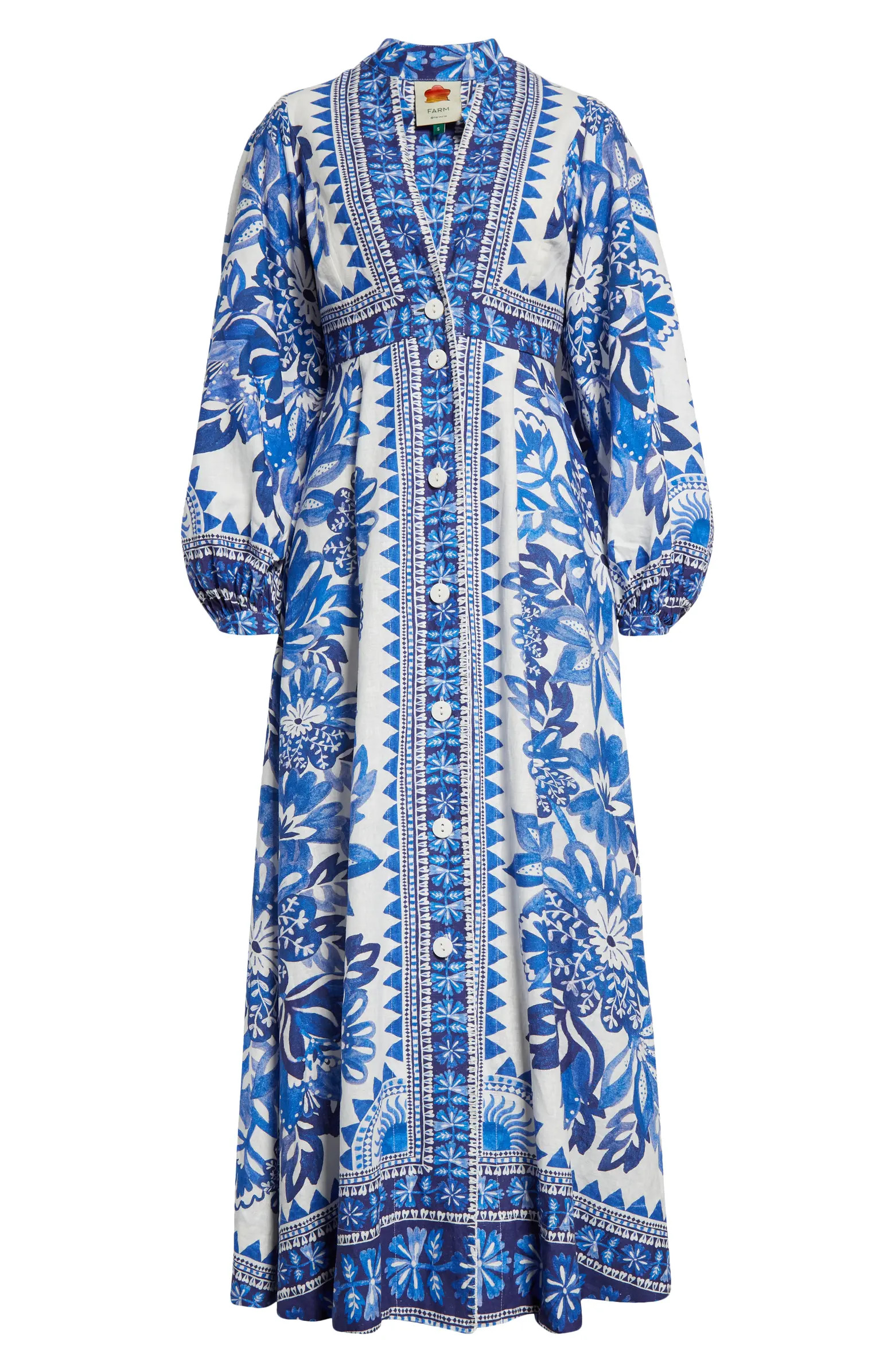 Flora Tapestry Long Sleeve Linen Blend Shirtdress | Nordstrom