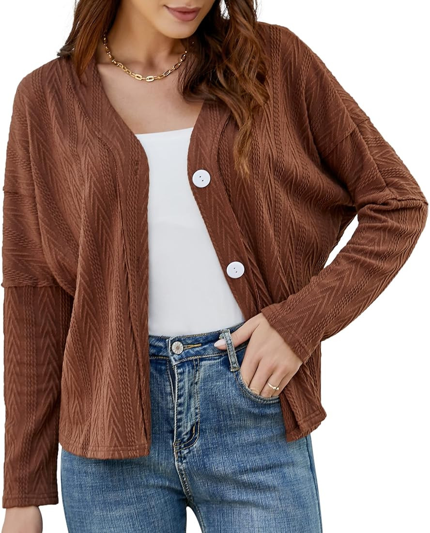 Cardigan for Women Lightweight Long Sleeve Cable Knit Sweater Cardigans Open Front Button Down Fall  | Amazon (US)