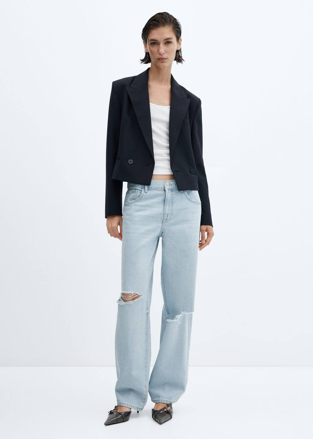 Decorative ripped wideleg jeans -  Women | Mango USA | MANGO (US)