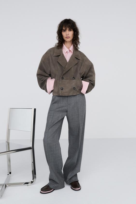 Zara - Cropped Suede Jacket - Gray - M - Man | Zara US