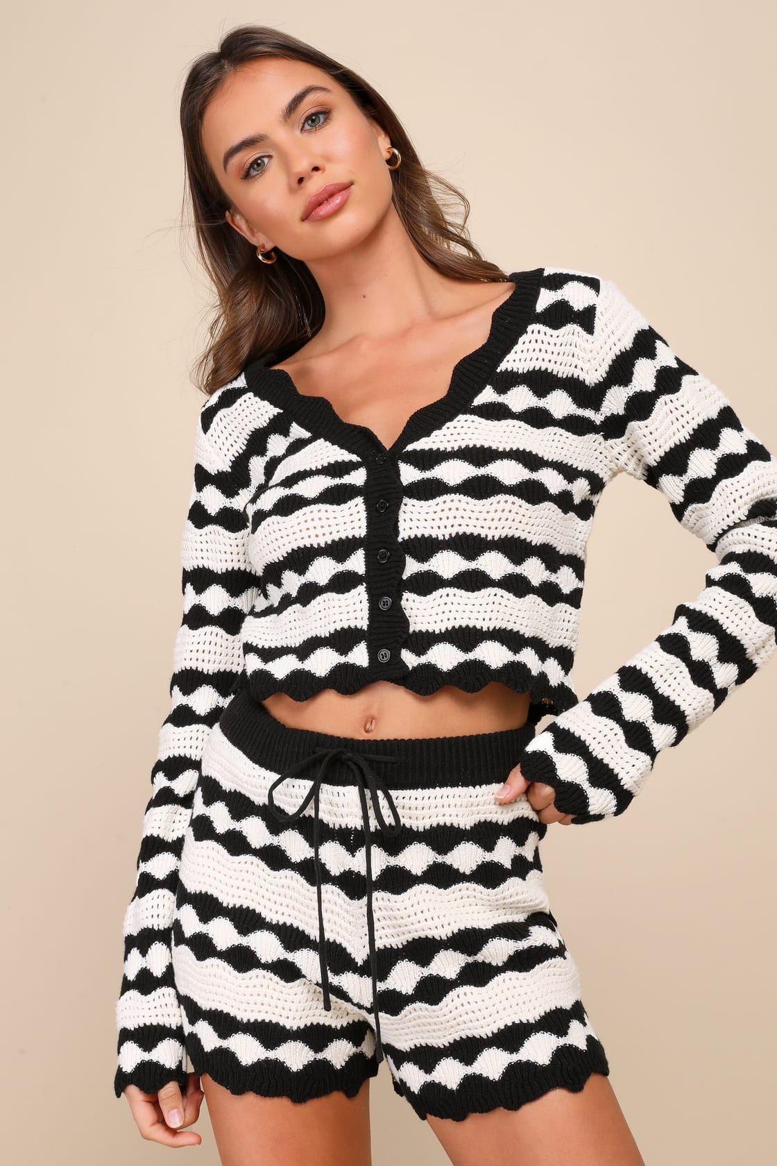 Stylish Bliss Ivory and Black Striped Crochet Cardigan | Lulus