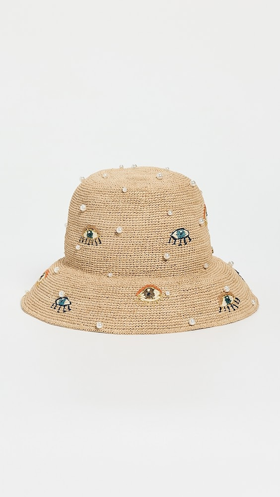Lele Sadoughi Evil Eye Embroidered Raffia Bucket Hat | Shopbop | Shopbop