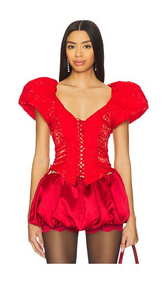 For Love & Lemons Frosted Organza Top in Red. - size XS | Revolve Clothing (Global)