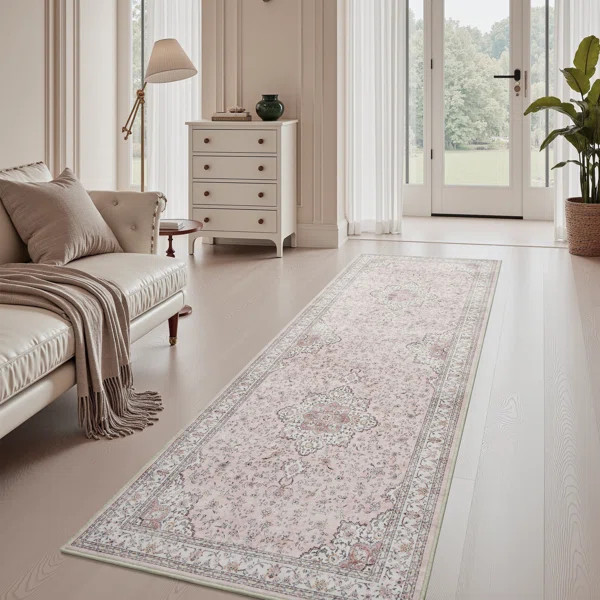 Floral Blush Non-Slip Washable Area Rug | Wayfair North America