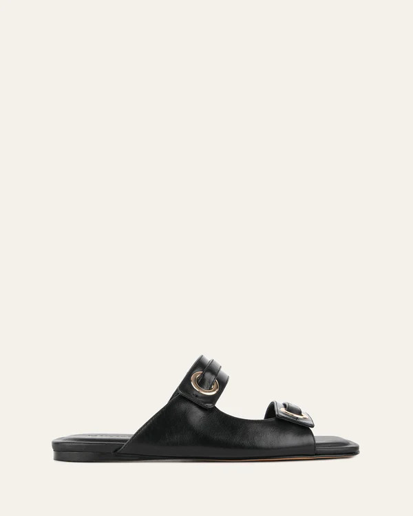 QUILL FLAT SANDALS BLACK LEATHER | Jo Mercer (AU)