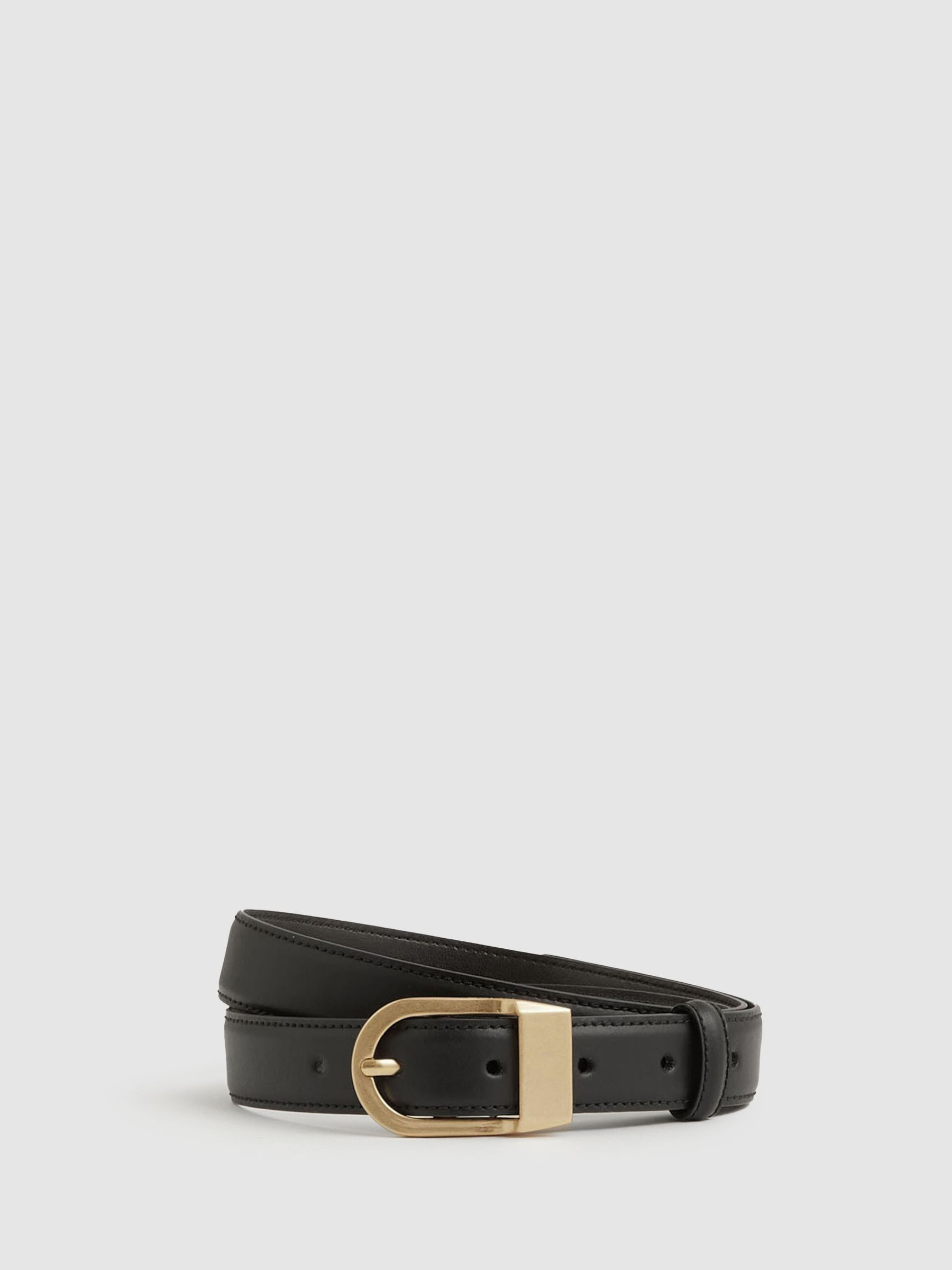 Reiss Leather Curved-Buckle Belt in Black | REISS | Reiss US